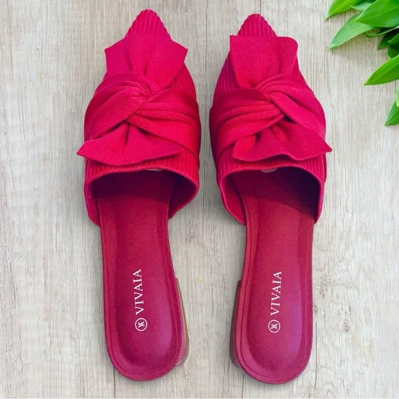 Vivaia Pointed-Toe Bow Knot Yaffa Mule Sandals in Hot Pink Fabric Size EU 39 (8) - Picture 3 of 11